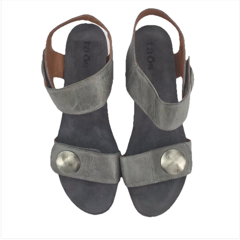 Taōs Carousel Graphite Wedge Leather Adjustable Sandals EU 40 US 9-9.5
